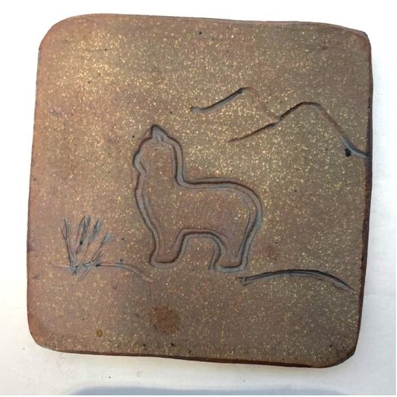 Handmade Sandstone Coasters With Llama & Mountain Design Set Of 4 Felt-Backed - Picture 3 of 9